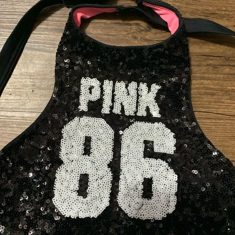VS PINK 86 SEQUINS HALTER SWIM BRA XS